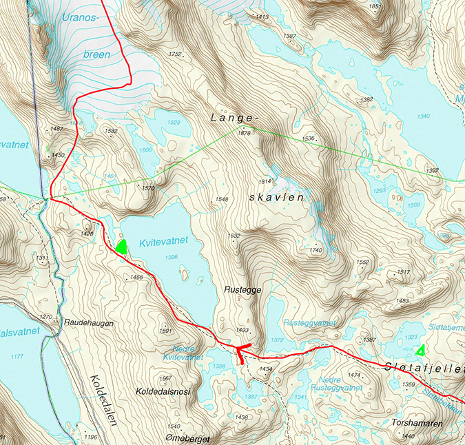 карта Kvitevatnet, Uranosbrean, Норвегия