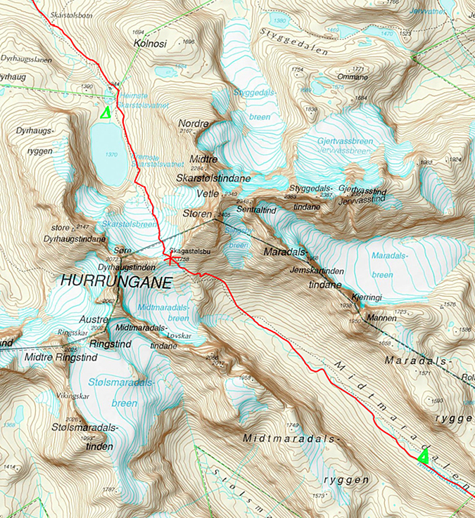 карта перевала Skogastolsbu, Норвегия