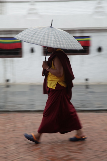 непал, монах с зонтиком
