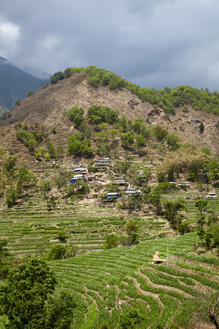 непал, горная деревушка и террасы