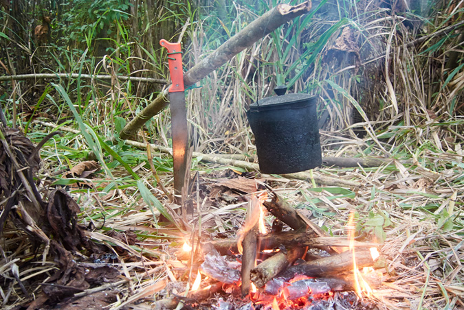 Готовка еды на костре в джунглях